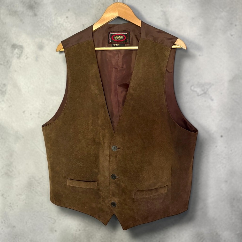 Bagatelle Sport Mens Brown Suede Leather Vest Western Waistcoat Cinch Back‎ L